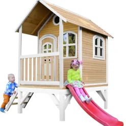 Cabane Tom brun/blanc avec toboggan Axi