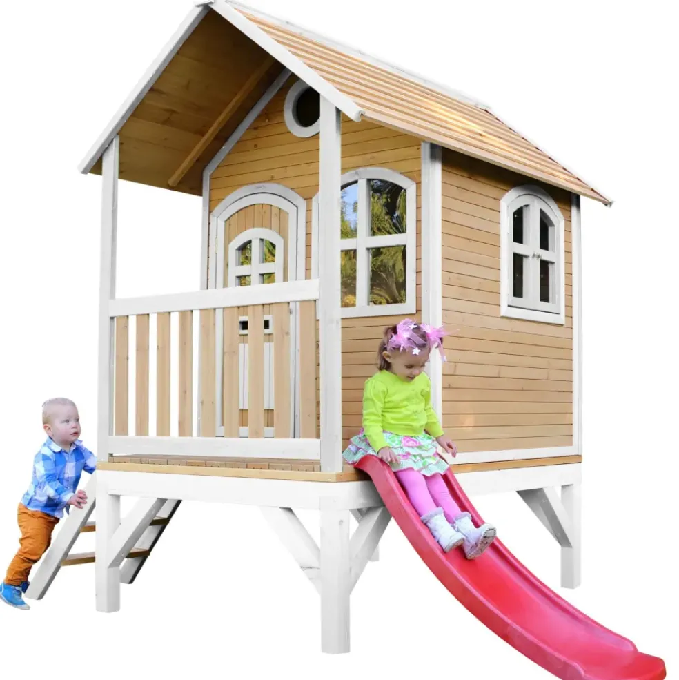 Cabane Tom brun/blanc avec toboggan Axi