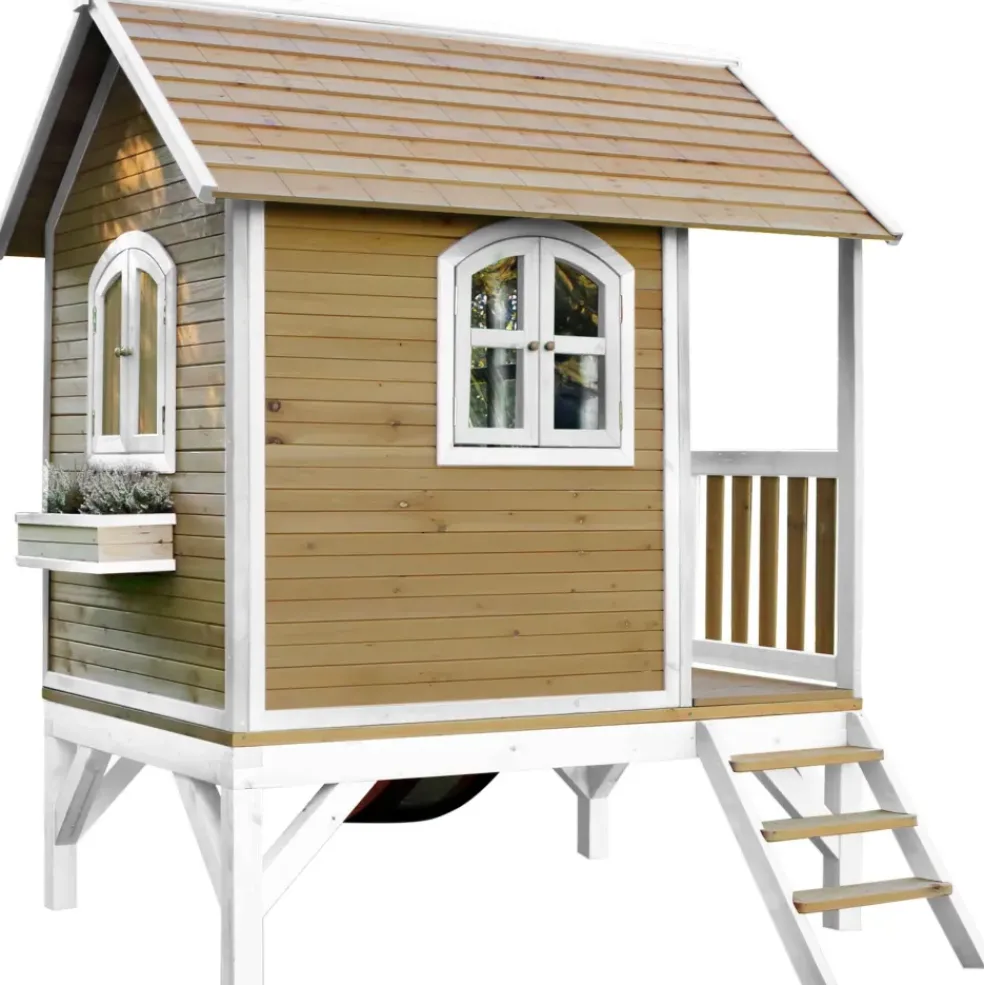 Cabane Tom brun/blanc avec toboggan Axi