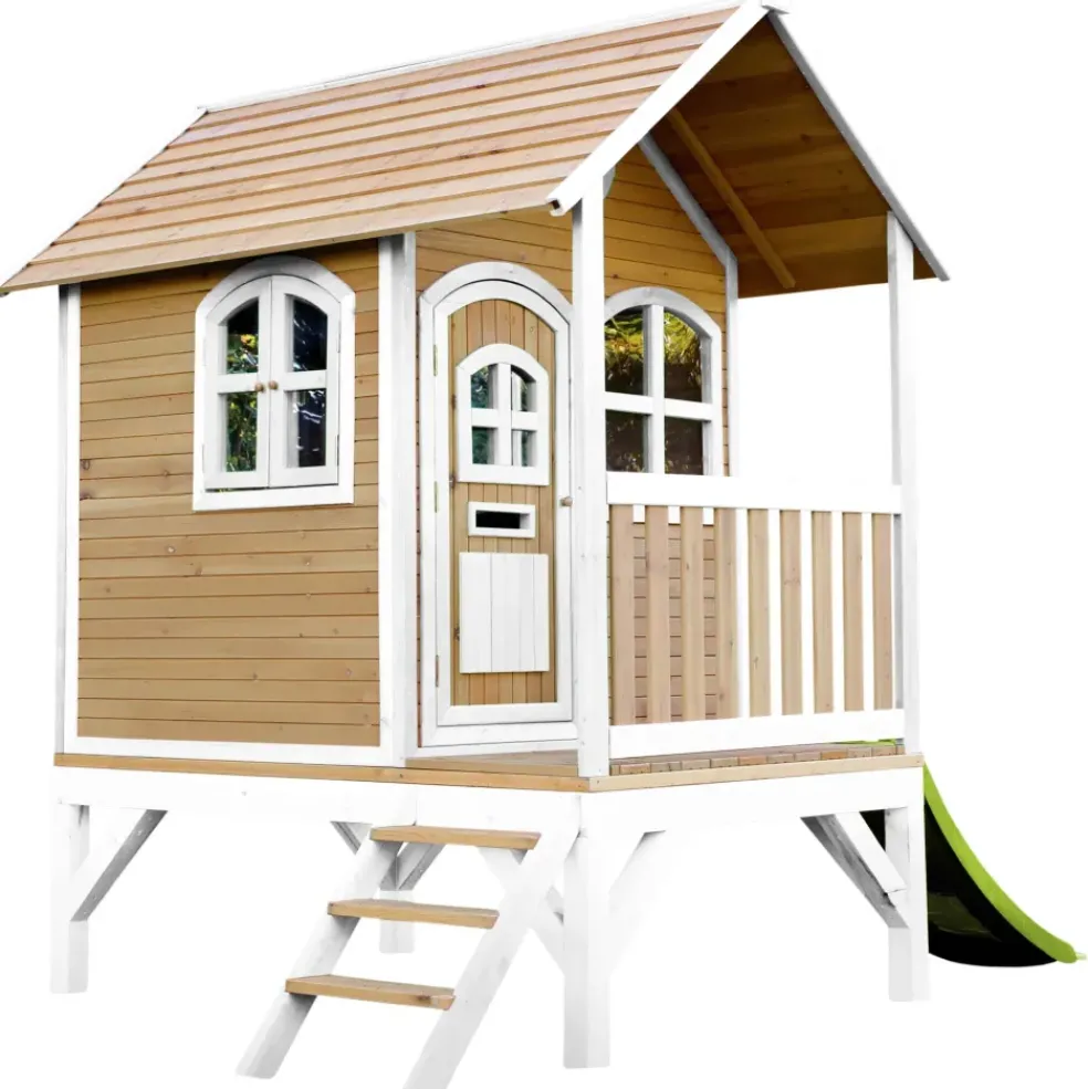 Cabane Tom brun/blanc avec toboggan Axi
