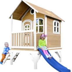 Cabane Tom brun/blanc avec toboggan Axi