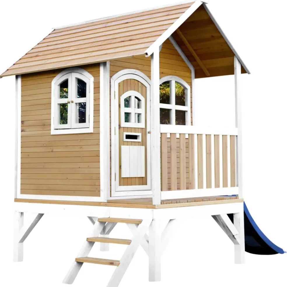 Cabane Tom brun/blanc avec toboggan Axi