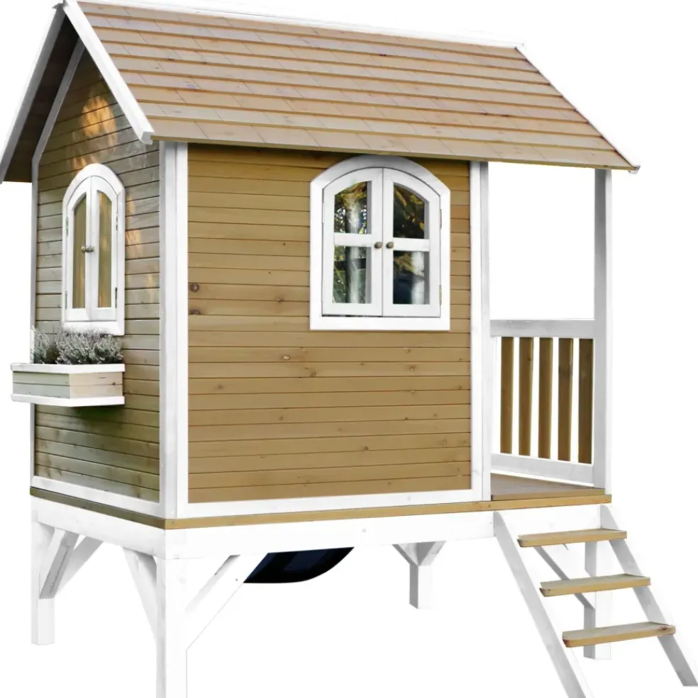 Cabane Tom brun/blanc avec toboggan Axi