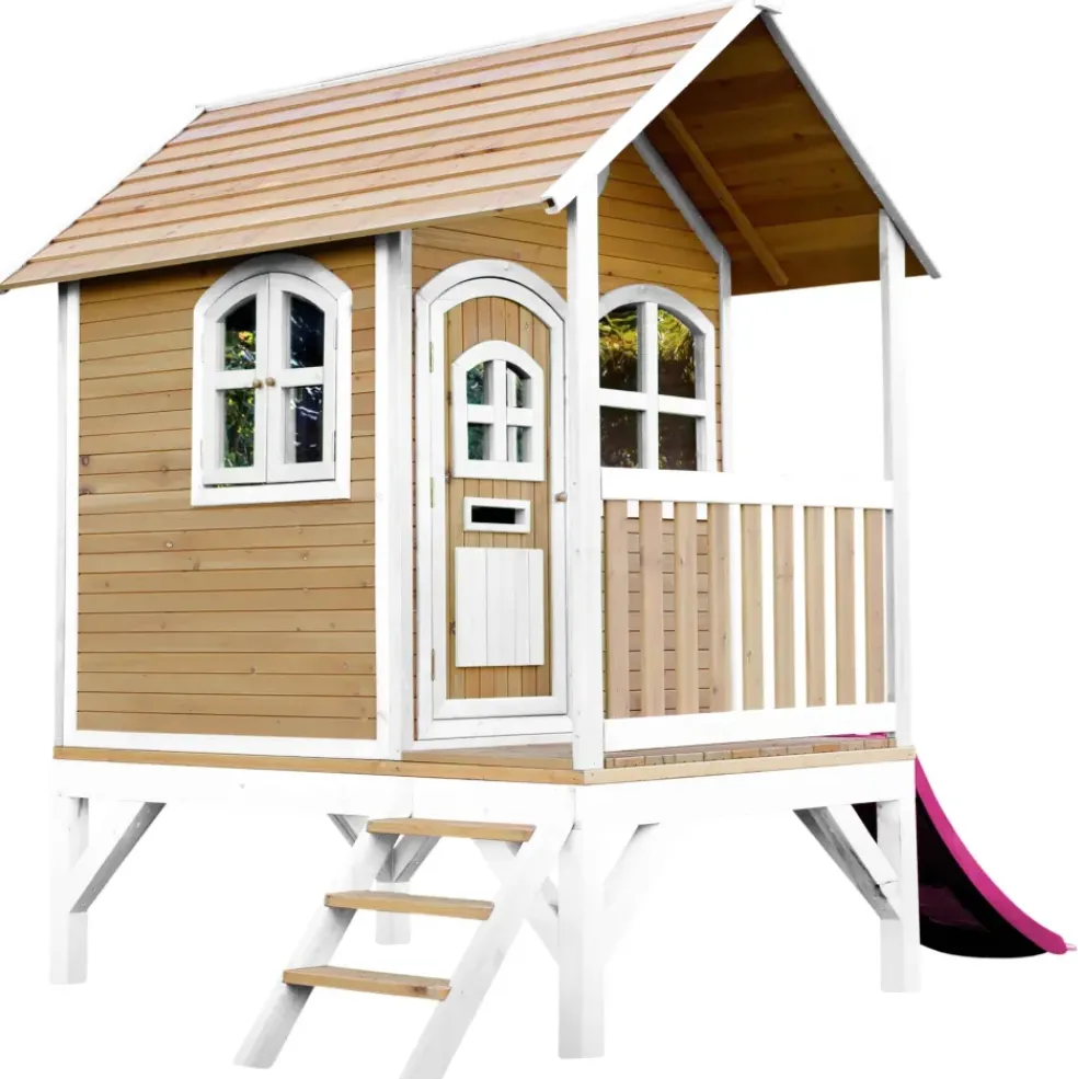 Cabane Tom brun/blanc avec toboggan Axi