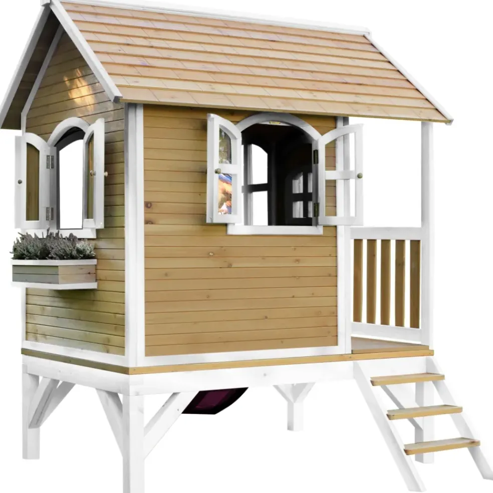 Cabane Tom brun/blanc avec toboggan Axi