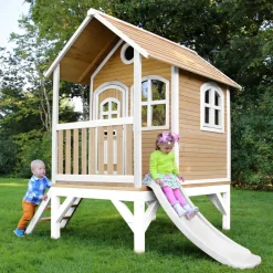 Cabane Tom brun/blanc avec toboggan Axi
