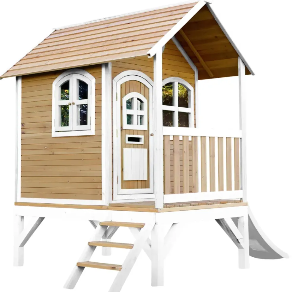 Cabane Tom brun/blanc avec toboggan Axi