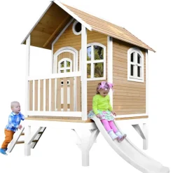 Cabane Tom brun/blanc avec toboggan Axi