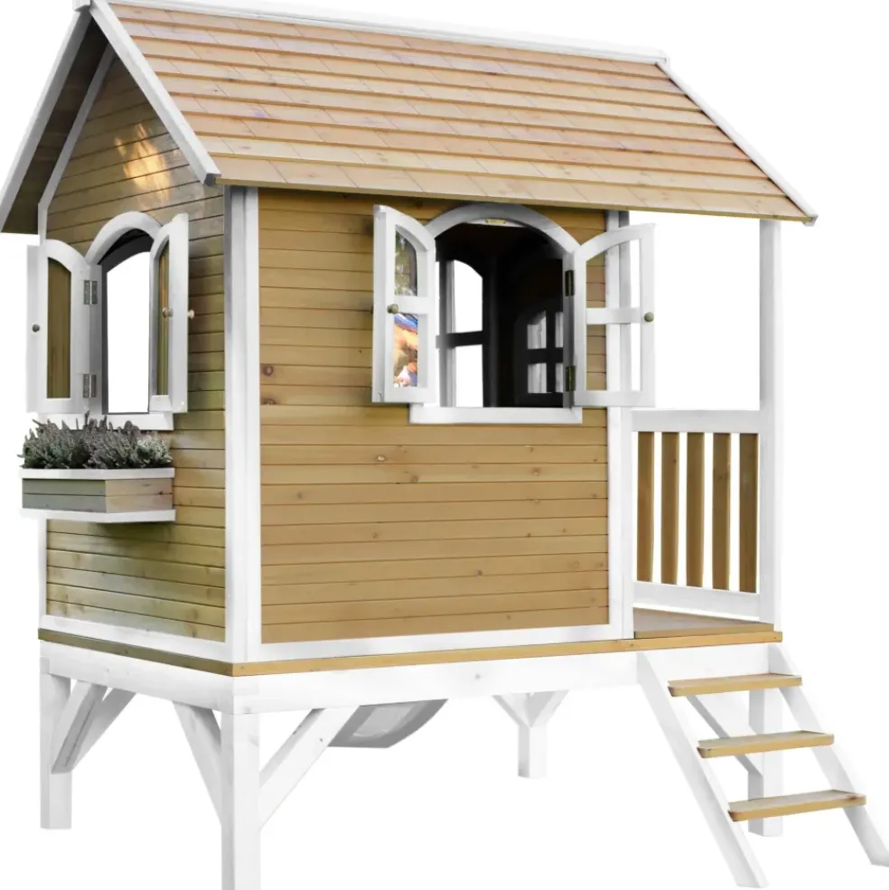 Cabane Tom brun/blanc avec toboggan Axi