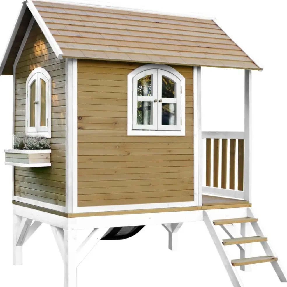 Cabane Tom brun/blanc avec toboggan Axi