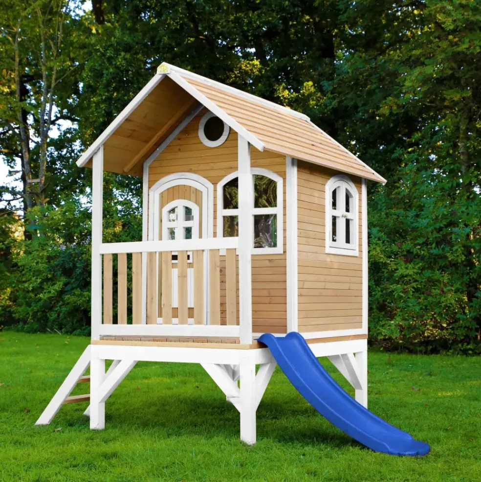 Cabane Tom brun/blanc avec toboggan Axi