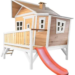 Emma cabane asymétrique en bois sur pilotis avec toboggan 118 cm vert citron Axi
