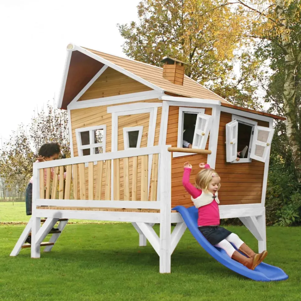 Emma cabane asymétrique en bois sur pilotis avec toboggan 118 cm vert citron Axi