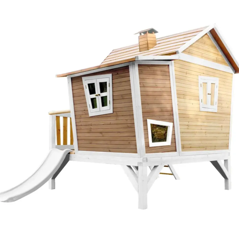 Emma cabane asymétrique en bois sur pilotis avec toboggan 118 cm vert citron Axi
