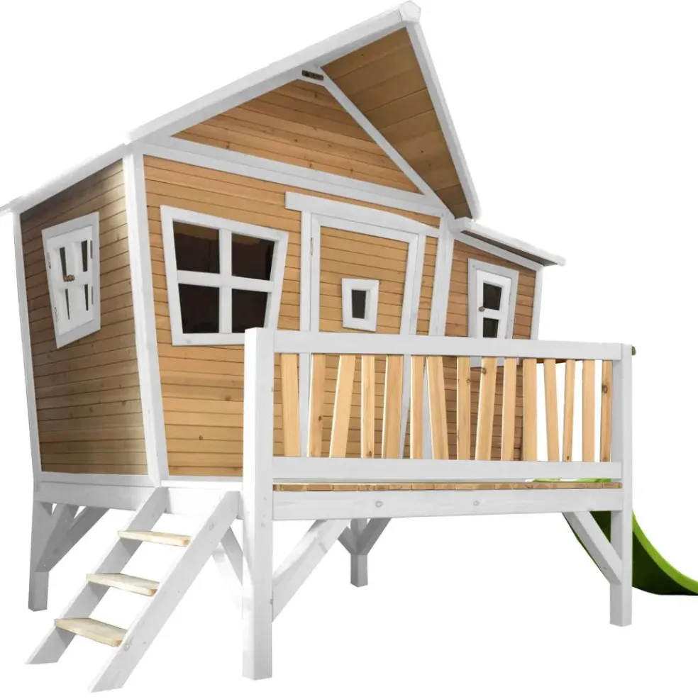 Emma cabane asymétrique en bois sur pilotis avec toboggan 118 cm vert citron Axi