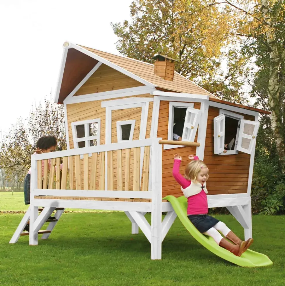Emma cabane asymétrique en bois sur pilotis avec toboggan 118 cm vert citron Axi