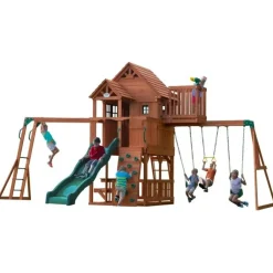 Grande aire de jeux en cèdre Playset Skyfort II Backyard pour 9 enfants