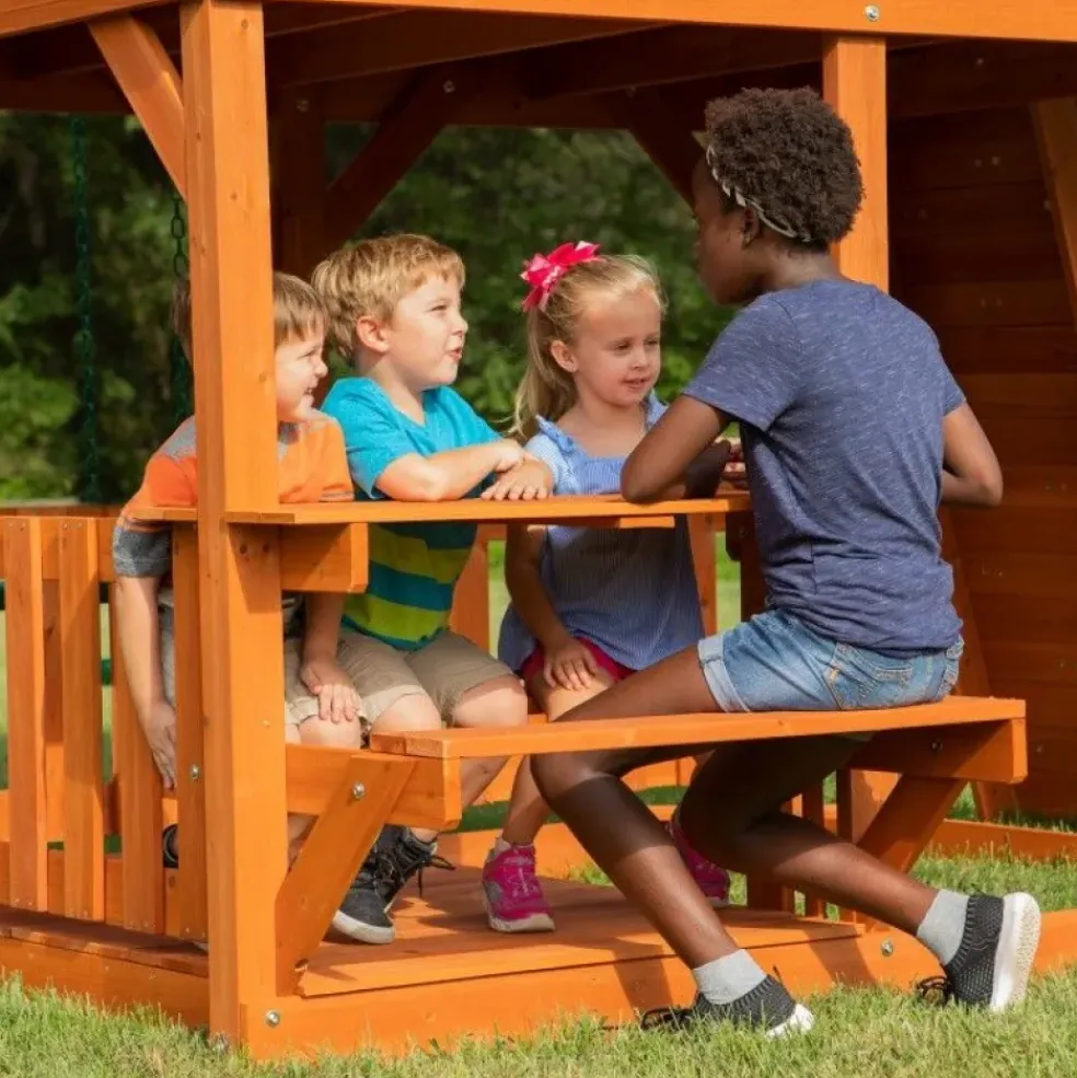 Grande aire de jeux en cèdre Playset Skyfort II Backyard pour 9 enfants
