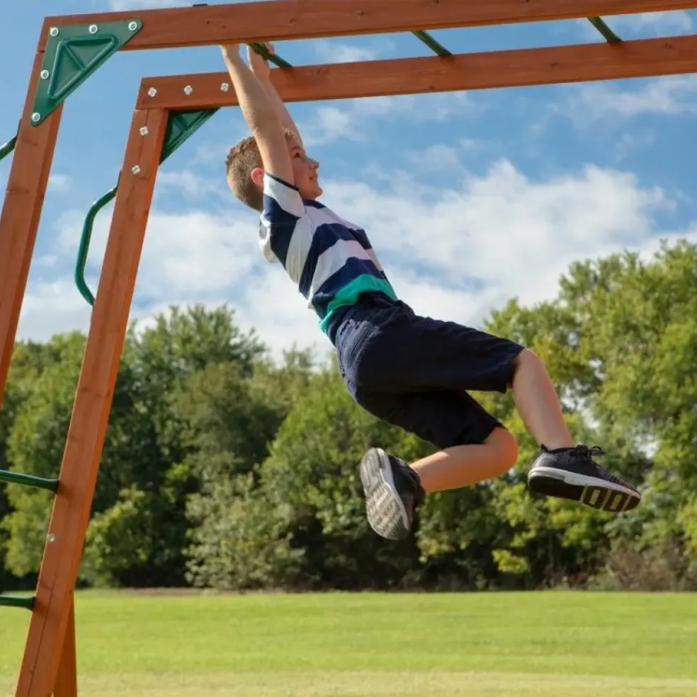 Grande aire de jeux en cèdre Playset Skyfort II Backyard pour 9 enfants
