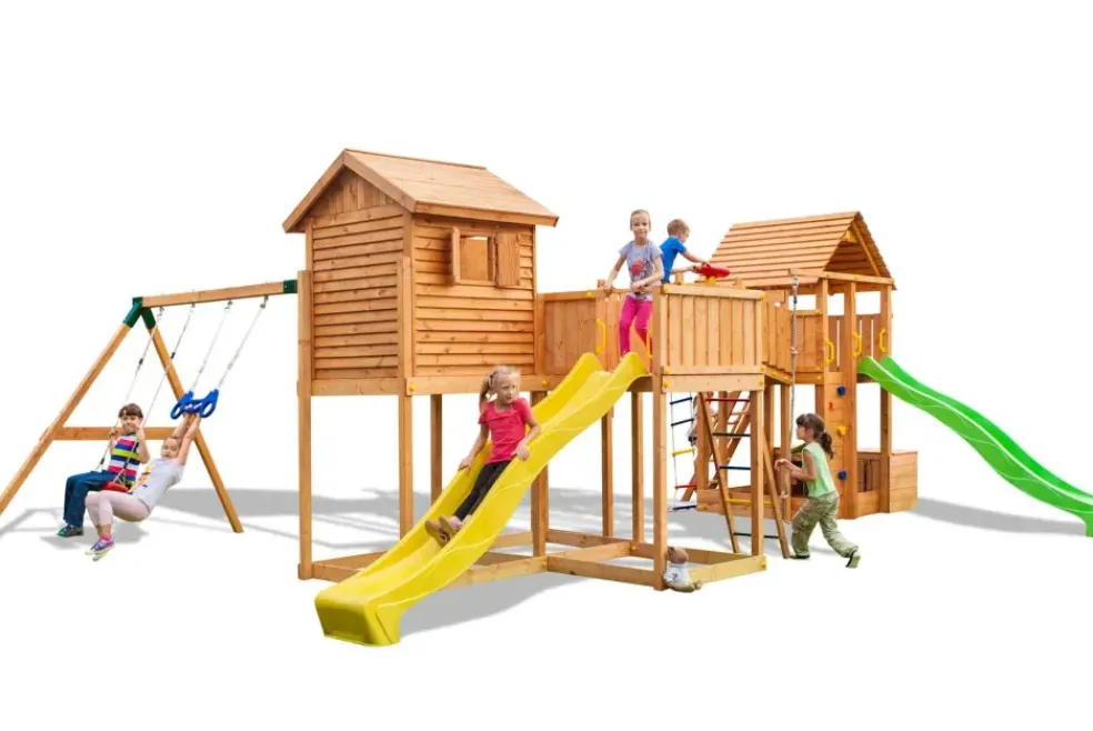 Grande aire de jeux Play Box multiactivités en bois de chez Fungoo