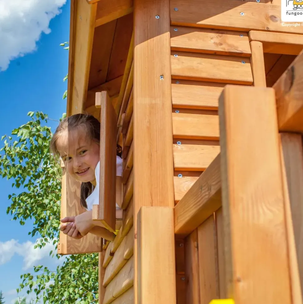 Grande aire de jeux Play Box multiactivités en bois de chez Fungoo