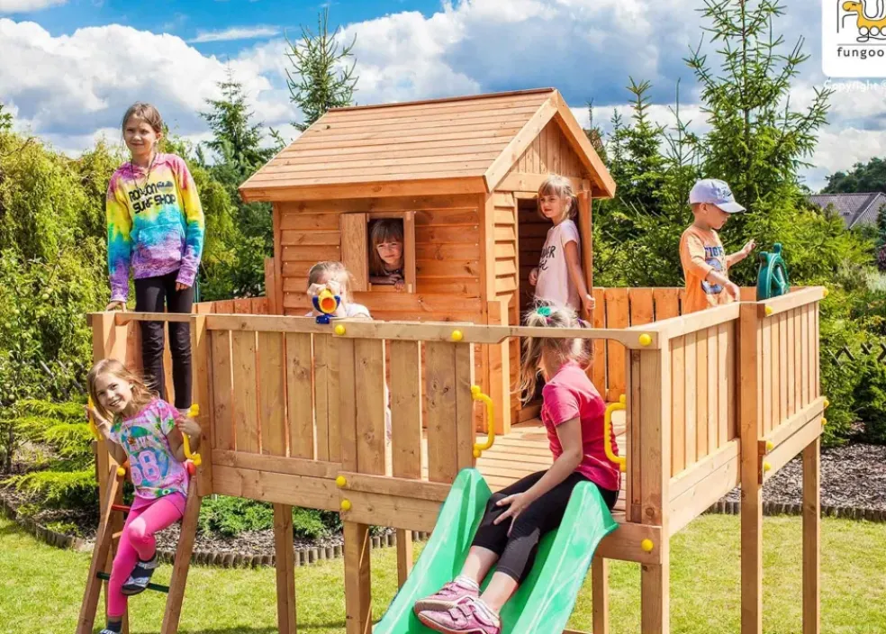 Grande aire de jeux Spider Land multiactivités en bois de chez Fungoo