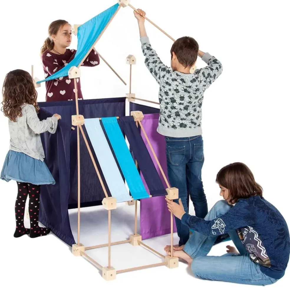 Jeu de construction géant en bois Trigonos Family Boîte carton Fabriqué en Espagne - 79 pces bleu