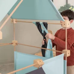 Jeu de construction géant en bois et tissu bleu bio fabriqué en Espagne Max Trigonos