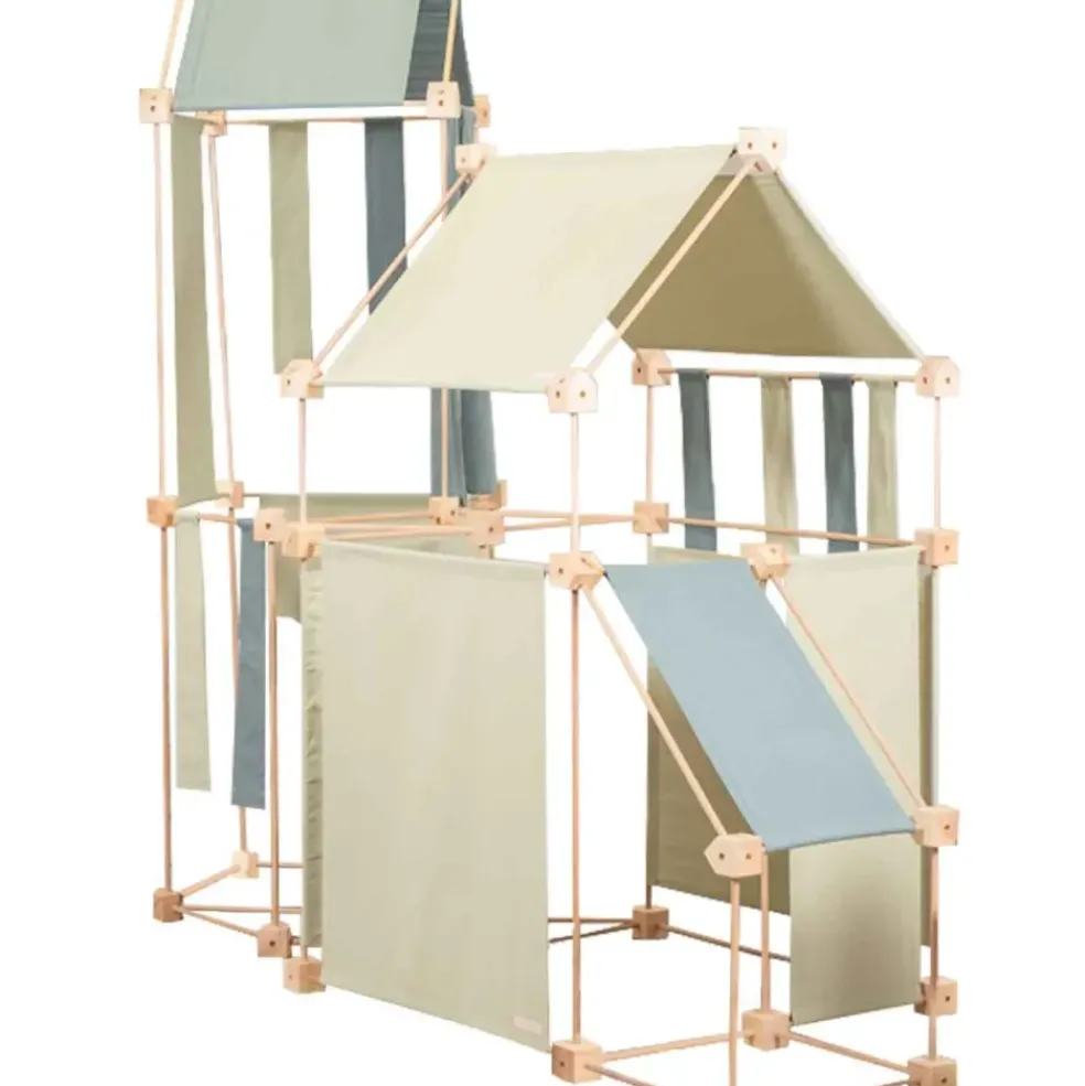 Jeu de construction géant en bois et tissu vert bio fabriqué en Espagne Max Trigonos
