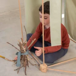 Jeu de construction géant en bois et tissu vert bio fabriqué en Espagne Max Trigonos