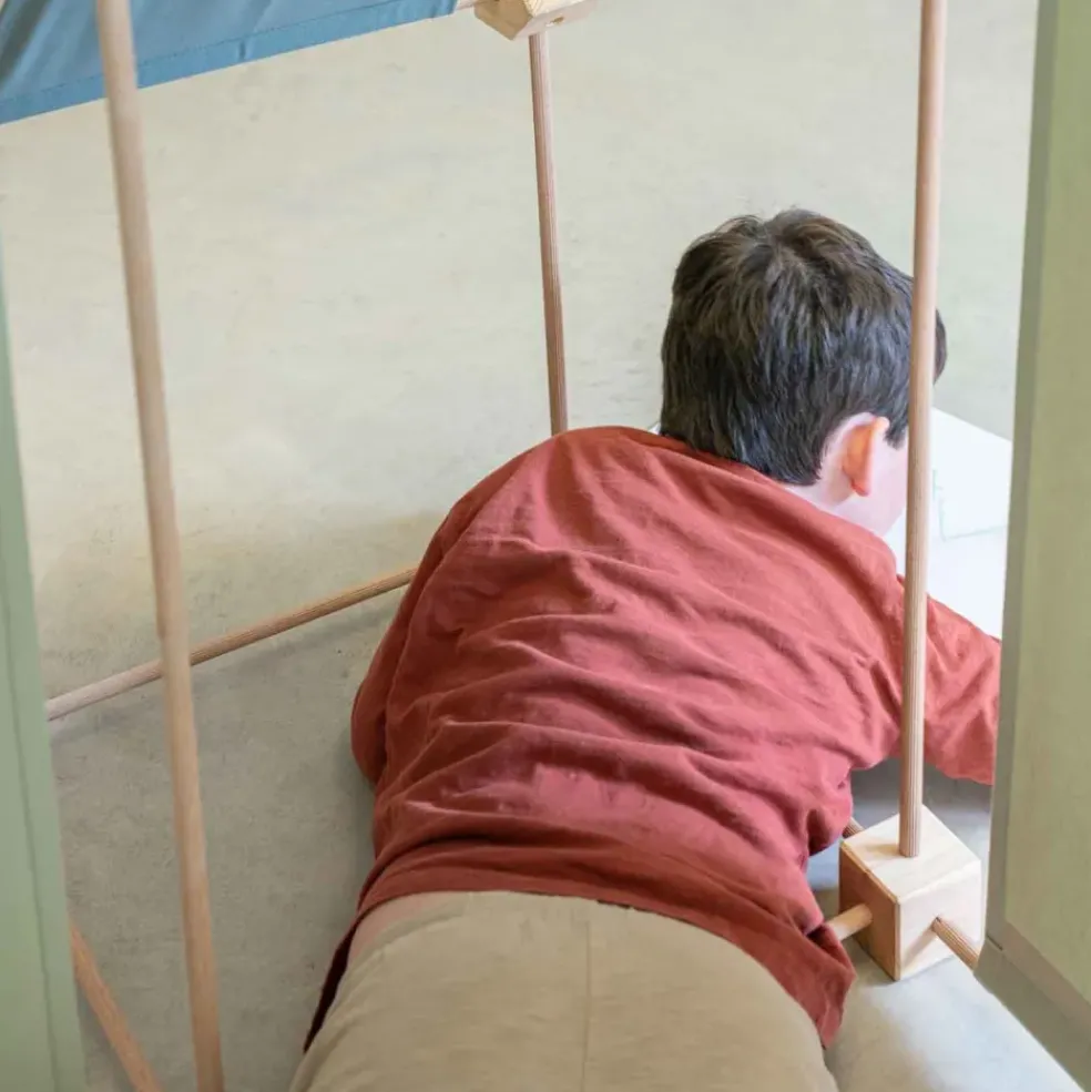 Jeu de construction géant en bois et tissu vert bio fabriqué en Espagne Max Trigonos