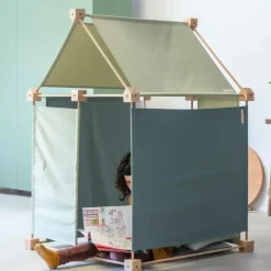 Jeu de construction géant en bois et tissu bio vert fabriqué en Espagne Kernel Trigonos