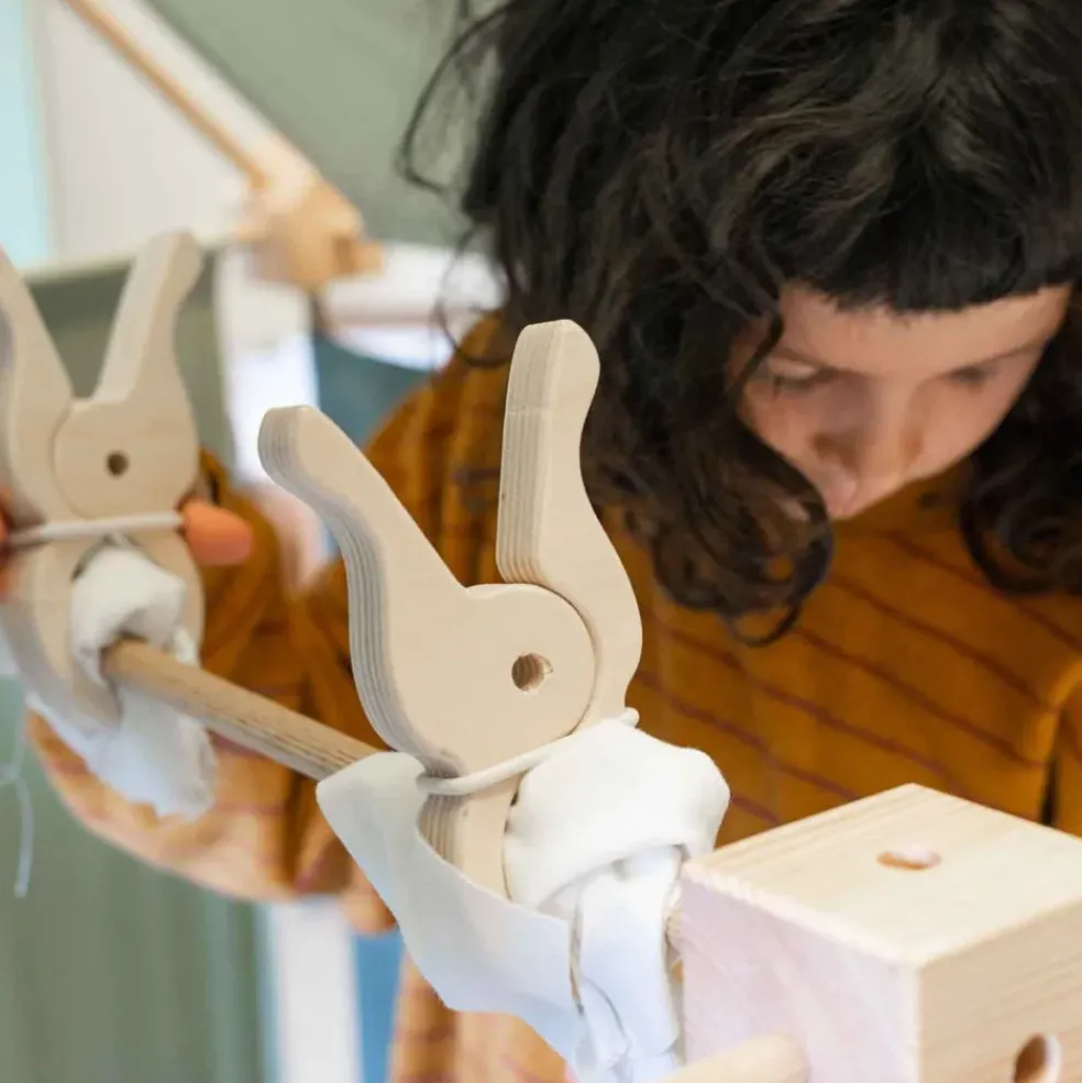 Jeu de construction géant en bois et tissu bio vert fabriqué en Espagne Kernel Trigonos