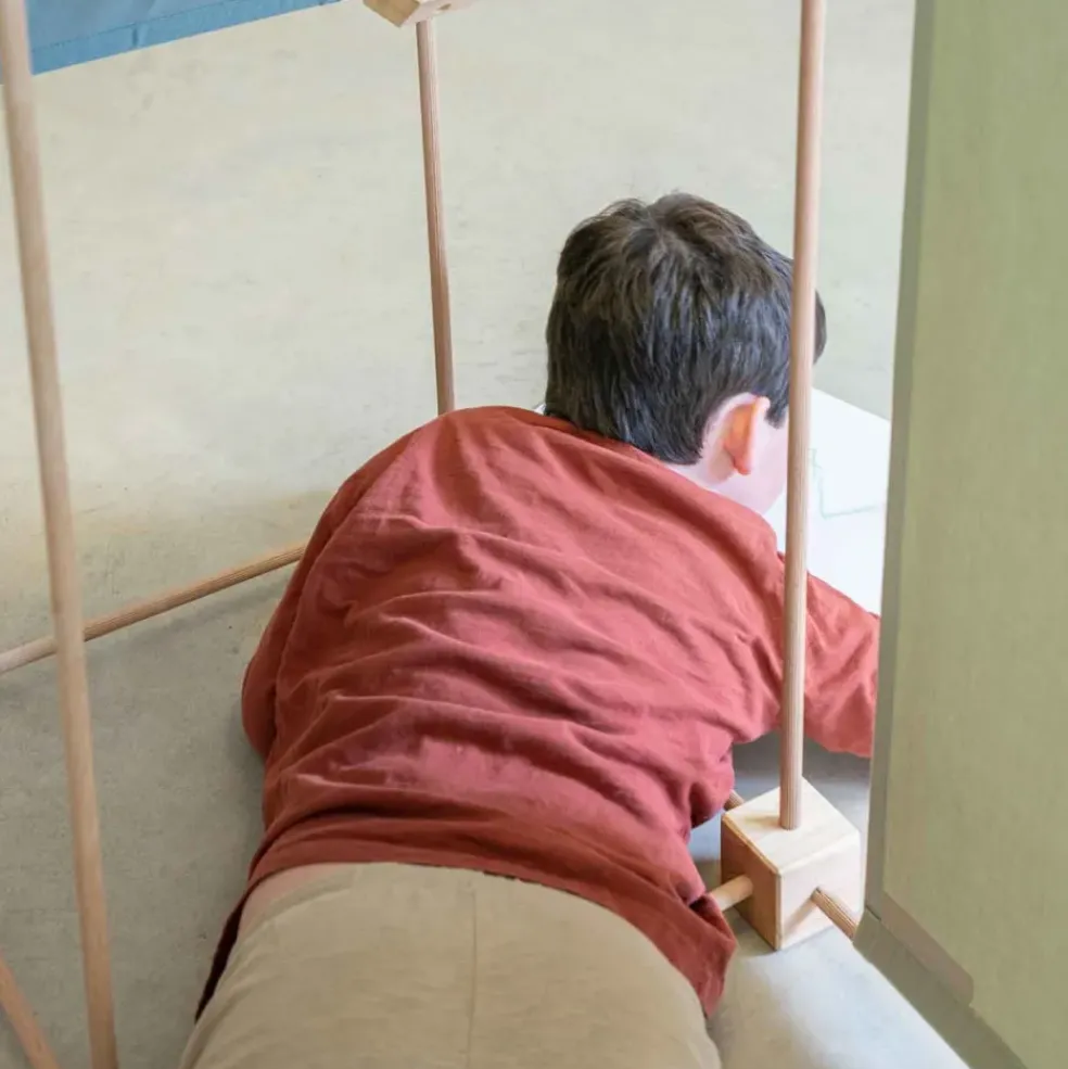 Jeu de construction géant en bois et tissu bio vert fabriqué en Espagne Kernel Trigonos