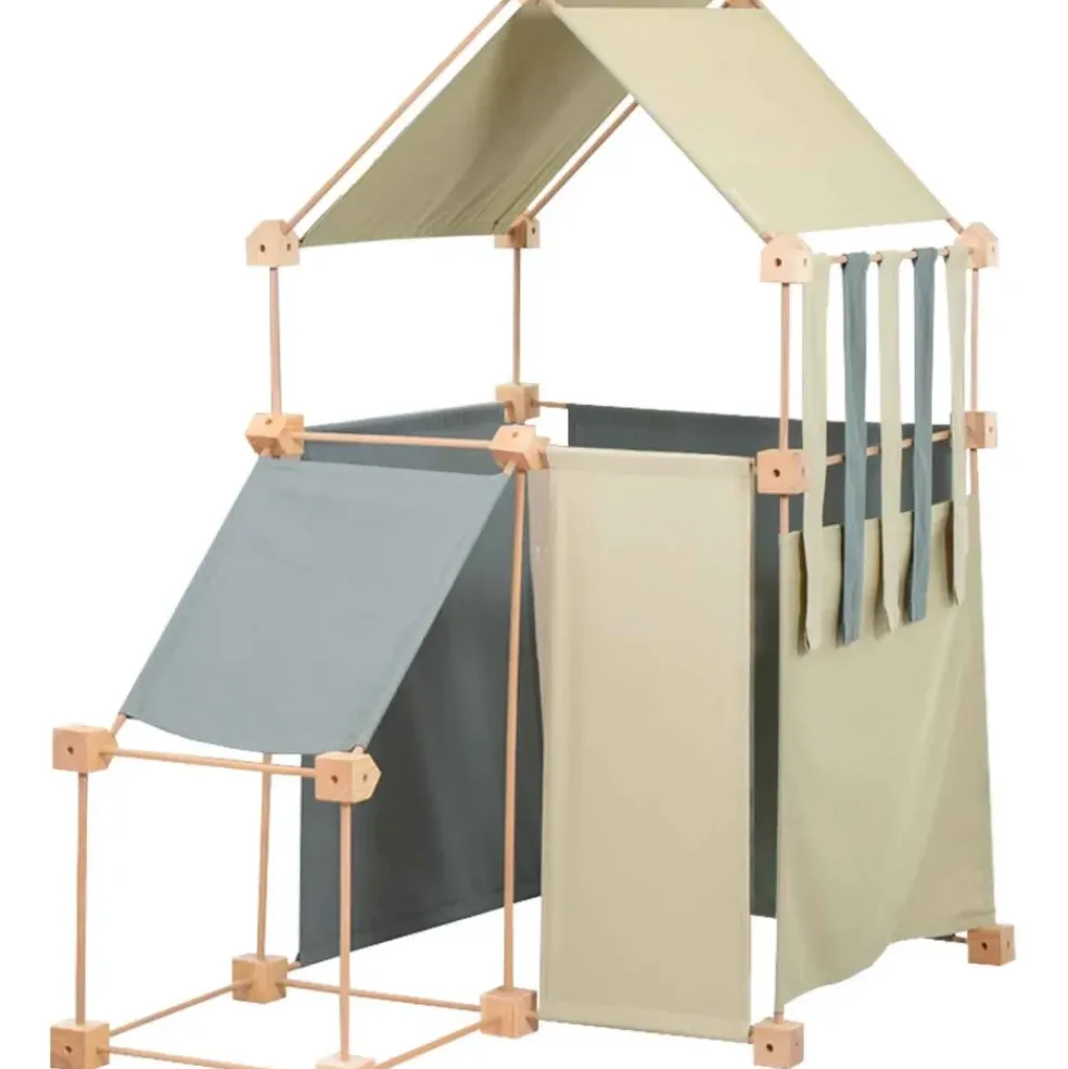 Jeu de construction géant en bois et tissu vert bio fabriqué en Espagne Family Trigonos