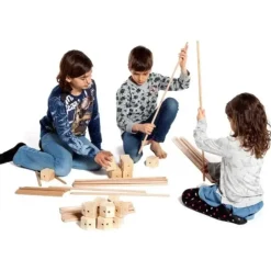 Jeu de construction géant en bois Trigonos Kernel Fabriqué en Espagne - 44 pces bleu