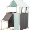 Jeu de construction géant en bois et tissu bleu bio fabriqué en Espagne Family Trigonos