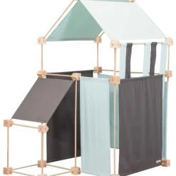 Jeu de construction géant en bois et tissu bleu bio fabriqué en Espagne Family Trigonos