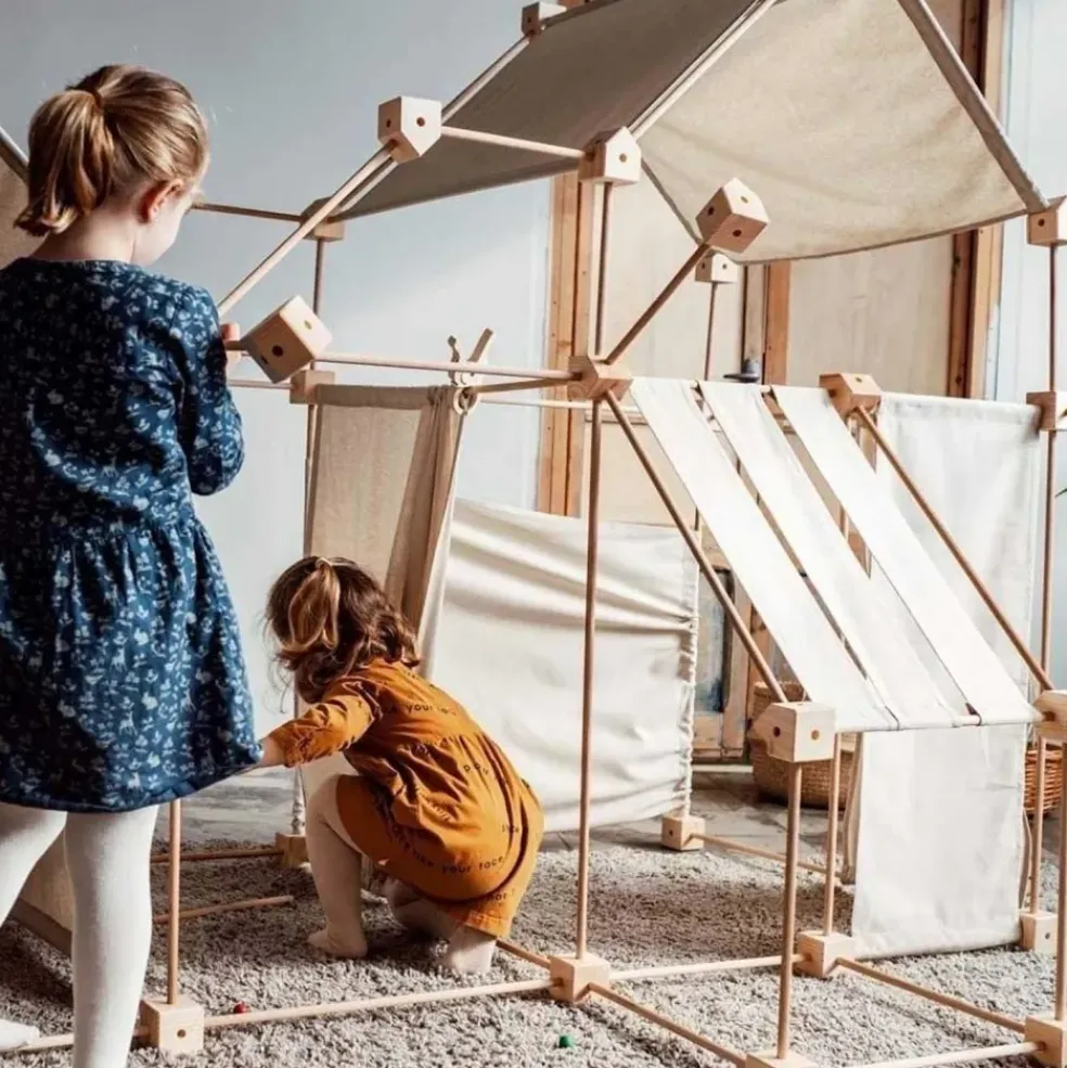 Jeu de construction géant en bois Trigonos Family tissu bio. Jeu fabriqué en Espagne - 79 pces