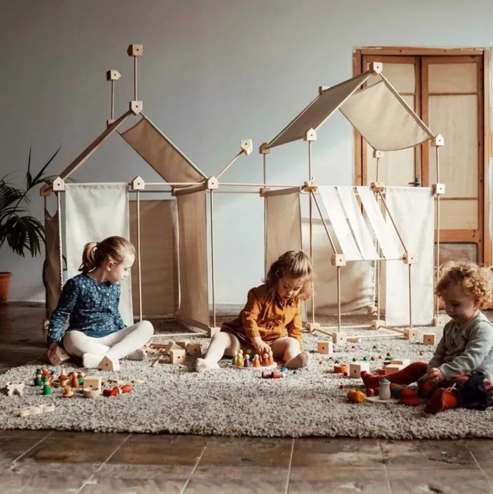 Jeu de construction géant en bois Trigonos Family tissu bio. Jeu fabriqué en Espagne - 79 pces