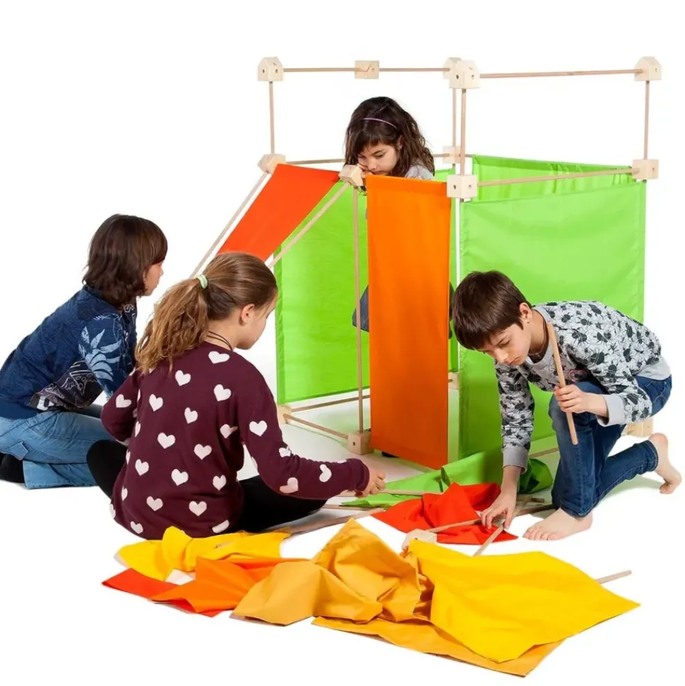 Jeu de construction géant en bois Trigonos Family Boîte carton Fabriqué en Espagne - 79 pces orange