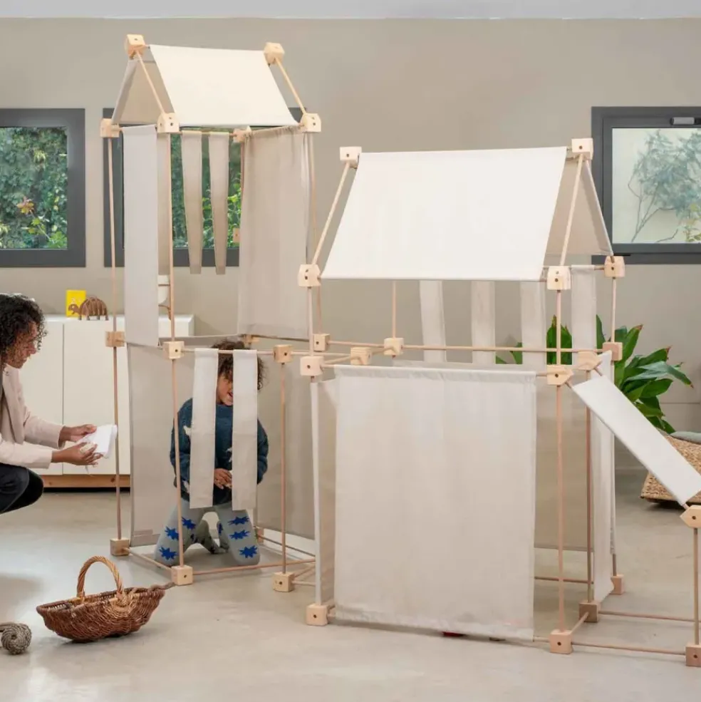 Jeu de construction géant en bois et tissu naturel bio fabriqué en Espagne Max Trigonos