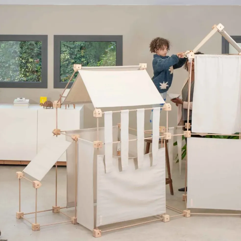 Jeu de construction géant en bois et tissu naturel bio fabriqué en Espagne Max Trigonos