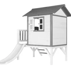 Maisonnette blanche sur pilotis Lodge XL avec toboggan blanc Axi