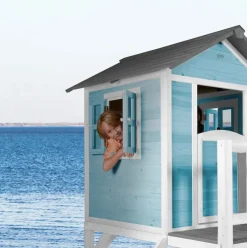 Maisonnette blanche sur pilotis Lodge XL avec toboggan blanc Axi