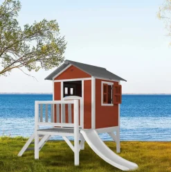 Maisonnette blanche sur pilotis Lodge XL avec toboggan blanc Axi