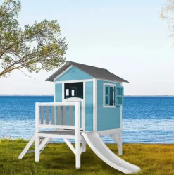 Maisonnette blanche sur pilotis Lodge XL avec toboggan blanc Axi