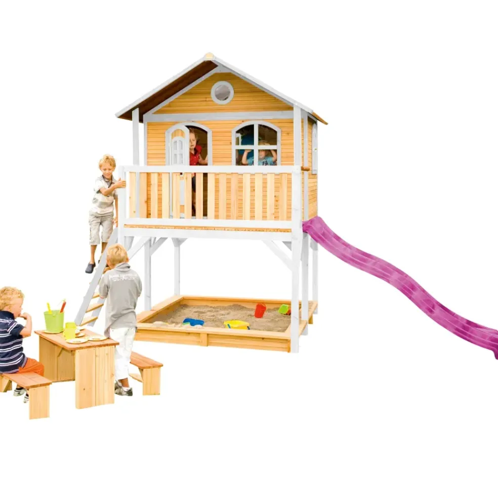 Maisonnette en bois brun/ blanc sur pilotis Marc d'Axi