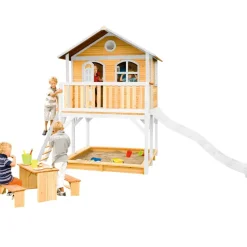 Maisonnette en bois brun/ blanc sur pilotis Marc d'Axi