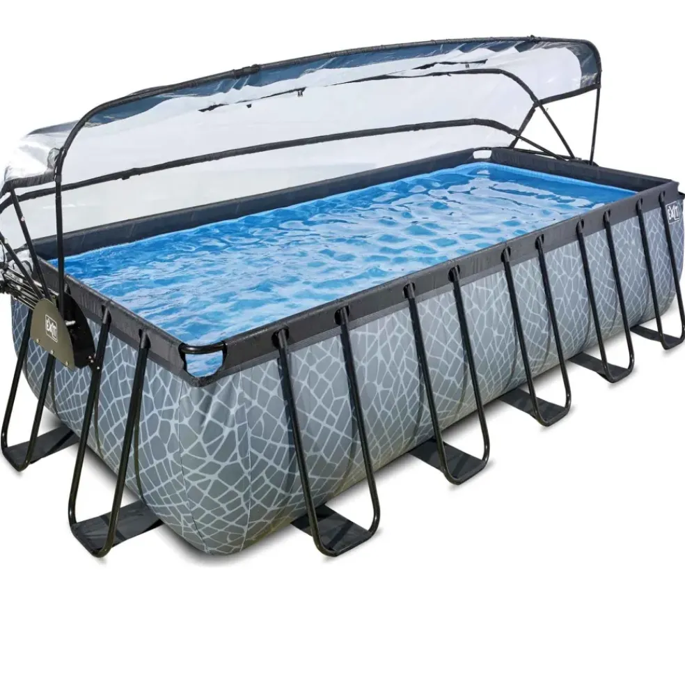 Piscine grise 540x250x122 cm avec dôme et pompe filtrante sable EXIT